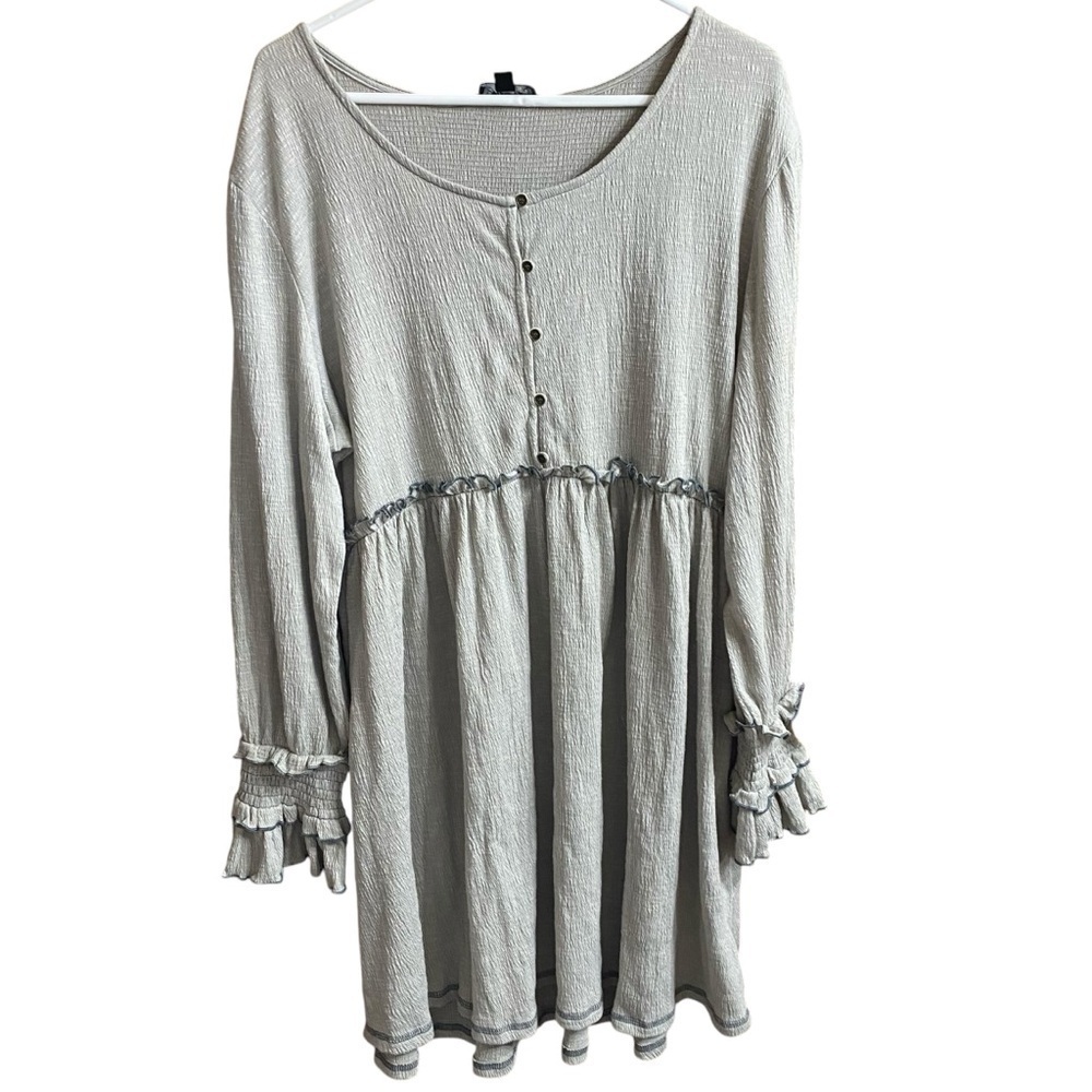 Gigio Gray Button Babydoll Long Sleeve Knee Length Dress Size Medium